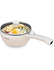 Dezin Electric Hot Pot Upgraded, Non-Stick SautÃ© Pan, Rapid Noodles Cooker, 1.5L Mini Pot for Steak, Egg, Fried Rice, Ramen, Oatmeal, Soup with Temperature Control, Beige (Egg Rack Included)