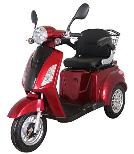 Red ZT500 Electric Mobility Scooter 3 Wheeled with Extra Accessories Package: Mobility Scooter Waterproof Cover, Phone Holder, Bottle Holder by Green Power