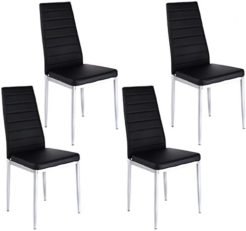 Black 4 PCS PU Leather Cushioned Seat Set Of 4 Dinning Chairs Kitchen Table Side Home Furniture Modern Elegant Design Stainless Steel Legs Home Restaurant And Company Use