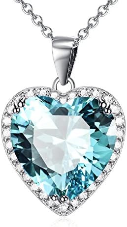 Light Blue November Birthstone Love Heart Pendant Necklace Sterling Silver Solitaire Cubic Zircon Women Jewelry Set (November-Topaz)