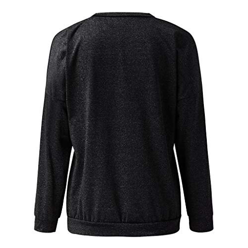 Sanyyanlsy Women's Fall Winter Long Sleeve O-Neck Fashion Five-Pointed Star Print Casual Sweatshirt Pullover Top T-Shirt Black