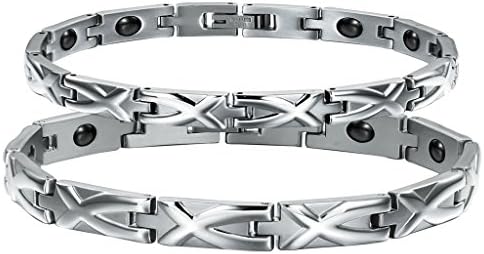 Casoty Jewelry Fashion Healthy Stainless Steel Chain Bracelets Corss Energy Magnetic Stone Wrist Link Couple Lover Wristband (Lovers)