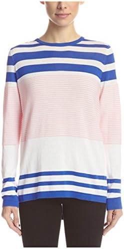 Cullen Women's Zip Back Variegated Stripe Sweater, Seashell Combo, M