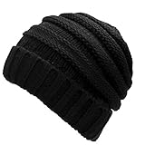 DEMTER Unisex Winter Warm Cable Knitting Hat Parent-Child Hats Wool Baggy Slouchy Thick Beanie Skull Cap For Women Men 2 Packs (Black)