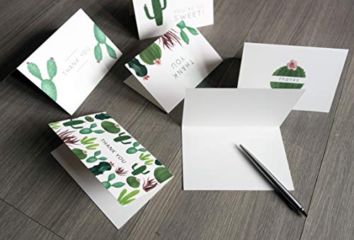 Gooji 4x6 Cactus Thank You Cards (Bulk 36-Pack) Matching Peel-and-Seal White Envelopes | Assorted Set, Watercolor, Colorful Graphics | Birthday Party, Baby Shower, Weddings