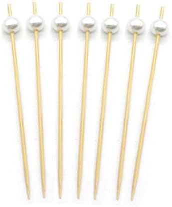 100 Pack of 4.7" Bamboo Cocktail Picks Cocktail Sticks Party Toothpicks, Sandwich, Appetizer, Cocktail Picks (White Pearl)