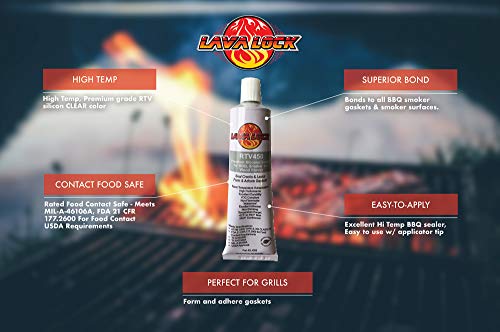 LavaLock Food Safe BBQ Grade Adhesive Grill Smoker High Temp RTV Silicon - Clear 3 Ounce