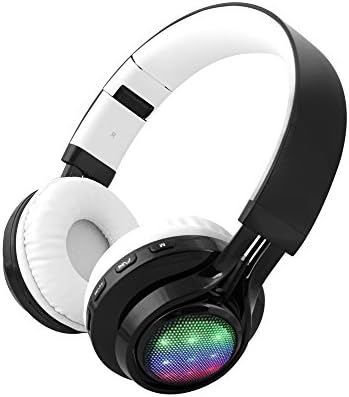Alltrum Wireless Over-Ear Headphone Wireless Headsets for Sports, LED Light, Lightweight Style,Built-in Microphone, SD Slot, FM, Wired Modes for Smartphones / PC / Tablets,Blavk and White