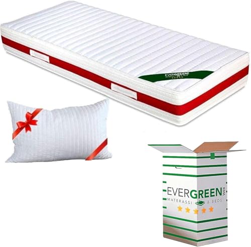 EVERGREENWEB – Single Mattress 80 x 200 cm High 22 cm Orthopaedic Memory Foam and Waterfoam Massage Effect + Memory Foam Pillow, Removable White Lining, Ideal for Bed Bases and Beds
