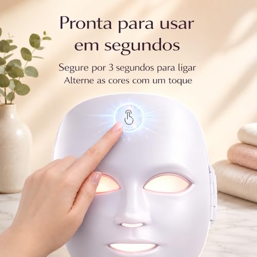 Máscara LED Facial 7 Cores 90 LEDs Sem Fio USB Recarregável Premium | Sem Fio, USB Recarregável, Premium