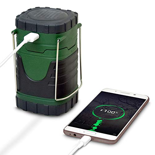 ZUYE Rechargeable Camping Lantern,2 Pack Solar Camp Lights Charge Android Phones Battery Powered Camping LED 3 Charging Modes Camping Accessories Emergency Hurrican Outage Survival Kit - Green 2 Pack