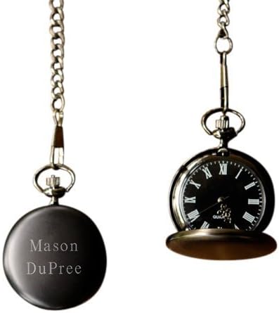 Personalized Mens Pocket Watch with Chain, Comes in a Gift Box (Gunmetal) | Unique Holiday, Christmas, Father's Day, Valentines Day, Birthday Gift for Him, Boyfriend, Dad, Husband