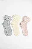 Leto Collection Women's Vintage Ruffle Frilly Lace Anklet Socks 3 Pack