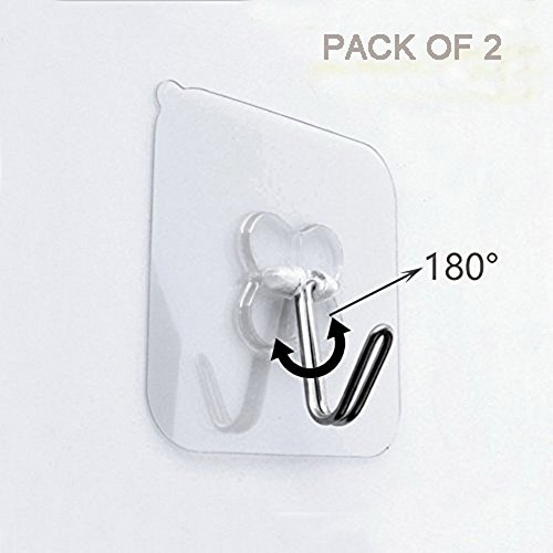 FLEEMY Stainless Steel Hook Endurable Seamless with Super Strong Clear Adhesive Tape for Hanging Photo Frame to Wall Bricks of Kitchen Living Room Bathroom(Pack of 2)