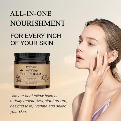 Bálsamo de miel de sebo batido con sebo de res alimentado con pasto, miel de Manuka, aceite de oliva Beef Tallow Honey Balm for Skin 2 oz