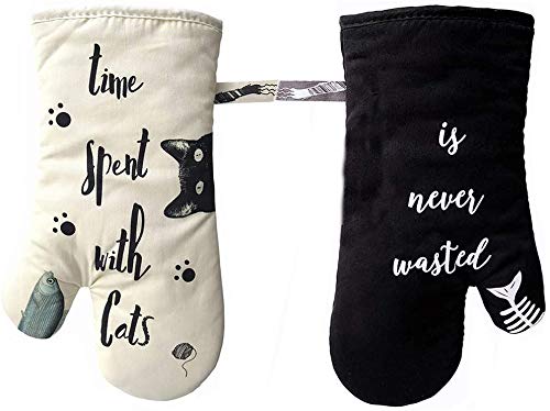 ZORR Oven Gloves Cotton for cat Lovers, Heat Resistant Oven Gloves for Cooking Baking (cat Cotton)