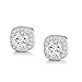 Sterling Silver White Gold Plated Cubic Zirconia Simple Small Halo Square Stud Earring For Women&Men,10mm