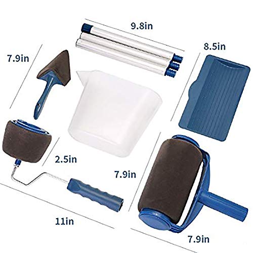 Paint Roller Brush Tools Set Wall Printing Brush kit with Paint Runner Pro, Wall Printing Brush, Smart Paint Roller Applicator for Painting Walls and Ceilings for Home Office Room (6pcs Blue)