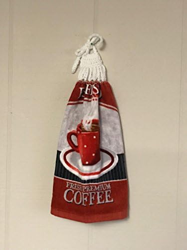 Kitchen Towel, Hand-crocheted topper, Coffee Kitchen Towel, Kitchen Hand Towel - 278