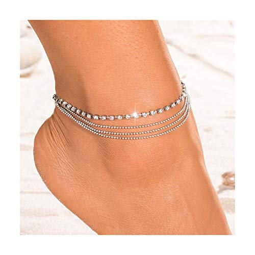 HND-ZNXHNDSH-Braccialetto-del-Piede-Donne-Lovely-Girl-Cristallo-Brillante-Braccialetto-alla-Caviglia-Colore-dArgento-Multistrato-Catena-di-Perline-cavigliera-Sexy-Barefoot-Gioielli
