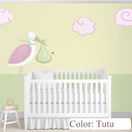 My Wonderful Walls Baby Nursery Wall Decor Standing Stork Decals and Cloud Wall Stickers, Tutu