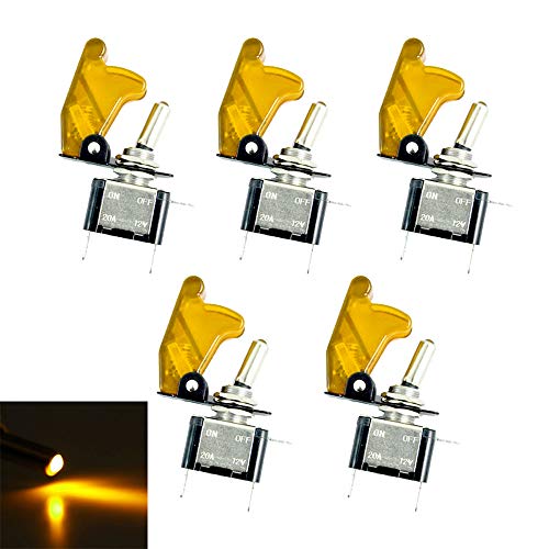 ESUPPORT Car Yellow Cover Yellow LED Light Rokcer Toggle Switch SPST ON Off Pack of 5