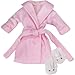 Sophia's Soft Traditional Style Bathrobe and Faux Fur Bunny Slippers with Embroidered Faces for 18 Inch Dolls, Pink/White