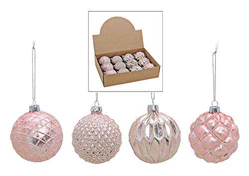 MC-Trend Set of 12 noble handmade glass Christmas balls Ø 0.26ft Christmas tree balls Christmas tree balls Christmas decoration (Pink Silver)