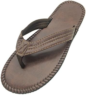 ELUNLANY Man Non-slip Beach Leather Smoothy Slippers Sandal Flipflops (8 B(M) US, brown)