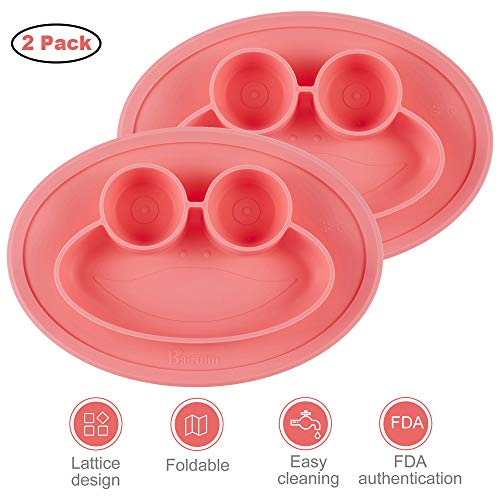 Baifuifu Baby Placemat Frog Round Silicone Suction Feeding Plate for Children,Toddlers, Babies Highchair Feeding Tray Table, Restaurant with Built in Plates and Bowl