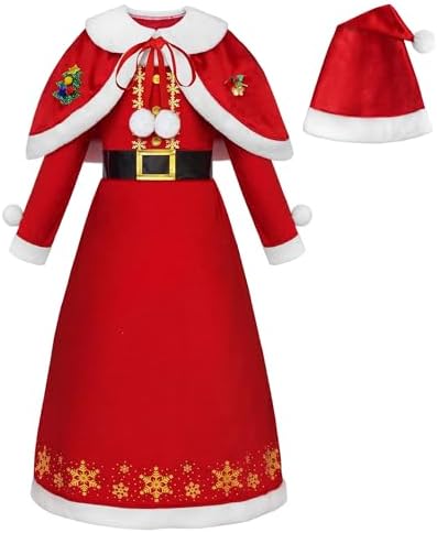 Disfraz De Mamá Noel Para Niña – 4 Piezas: Vestido, Capa, Gorro Y Cinturón, Navidad Y Cosplay