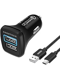Quick Charge 3.0 USB Type C Car Charger, CHOETECH 30W Dual USB Car Charger with USB C Cable for Galaxy Note 8, S8, S8 Plus LG V30, G6, G5, HTC 10, Nokia 8, Samsung, iPhone, iPad and more