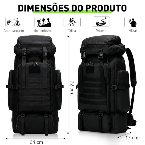 Mochila de Viagem 80L Impermeável para Camping e Trilha, Mochila Esportiva Grande Multifuncional com Compartimentos Amplos, Alças Confortáveis e Suporte para Equipamentos Outdoor, Camuflado