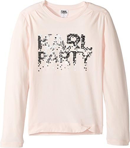 Karl Lagerfeld Kids Girl's Long Sleeve Graphic Tee With Gathering On The Shoulders (Big Kids) Light Pink 12 Years
