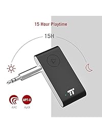 TaoTronics - Adaptador Bluetooth AUX, receptor Bluetooth estéreo APTX, kit de coche con manos libres de 15 horas, adaptador de audio inalámbrico Bluetooth 4.2 para coche, encendido automático una vez conectado a la alimentación (CVC 6.0)