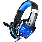 BlueFire Stereo Gaming Headset for PS4, PC, Xbox One Controller, Noise Cancelling Over Ear Headphones with Mic, LED Light, Bass Surround, Soft Memory Earmuffs for Laptop Nintendo Switch Games (Blue)