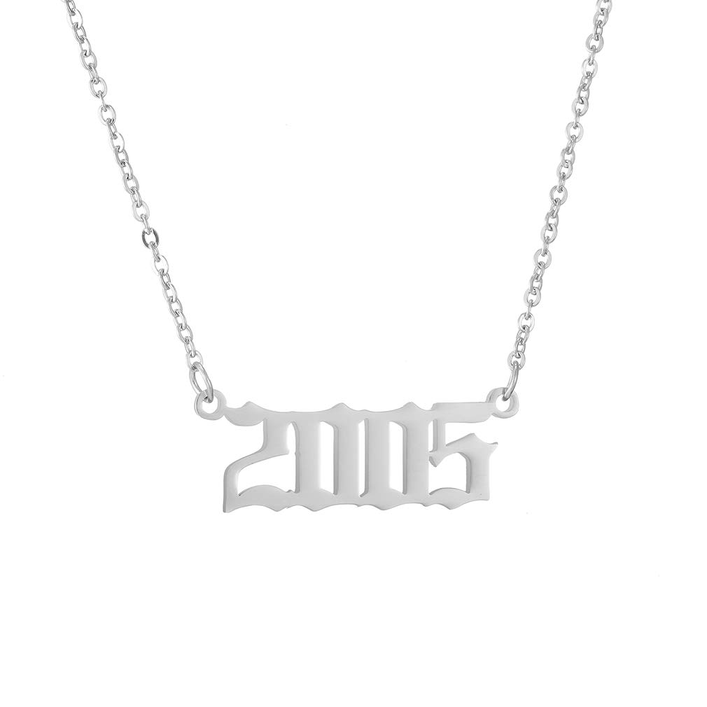 AFSTALR Birth Year Necklace for Women Girls Birthday Gifts Charm Friendship Jewellry Year Number 2005 Silver