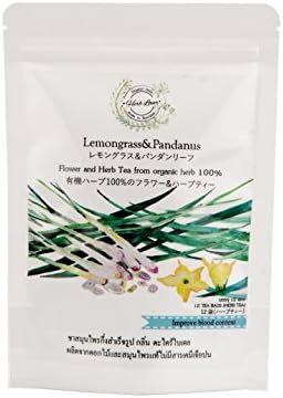 100% Organic Dried Lemongrass & Pandanus 12 Tea bags: Herbals Tea from Thailand : improve blood content.