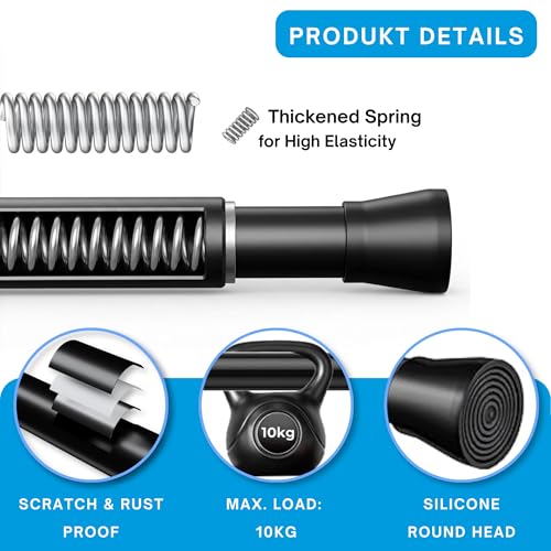 1 Shower Rod No Drilling Stainless Steel Curtain Rod No Holes Adjustable Telescopic Rod for Closet Bathroom Balcony Shower Curtain (85-160cm White)
