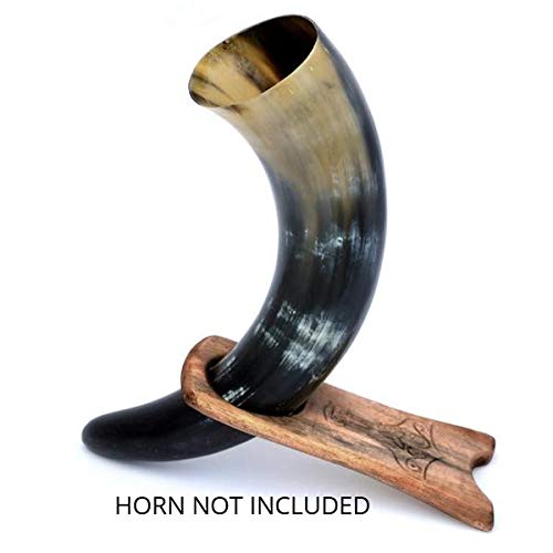 Norse Tradesman Wooden Drinking Horn Stand Engraved with Thor's Hammer