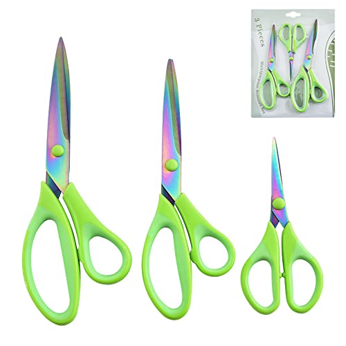 Pack of 3 Scissors, Sewing Scissors, Craft Scissors, Stainless Steel Scissors, Fabric Cutting Scissors, Multipurpose Scissors, (Green)
