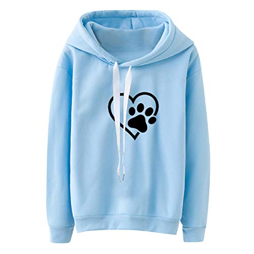 Tsmile Women Hooded Activewear Drawstring Long Sleeve Print Oversized Sports Loose Plain Fall Pullover Tops Blouse Light Blue