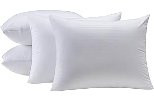 Kingnex 4 Pack Waterproof Feather Proof Pillow Protectors with Zipper on Long Side Queen Size Set of 4 Down Proof Striped Bed