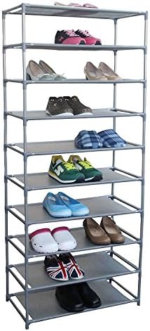 Kepteen 10 Tiers Shoe Rack,Non-Woven Fabric Shoe Cabinet,Space Saving Shoe Organizer,22.2” x 10.9” x 65.1” (White_10 Tiers)