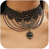 Missgrace Boho Punk Vintage Black Shiny Tassels Beads Choker Necklace for Women Chunky Short Multilayer Necklace Black Chain Necklace for Women
