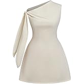 HUYMMAF Women's Fashion Mini Dress Elegant Asymmetrical Neck Sleeveless Dress