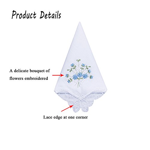 12 PCS Embroidery Butterfly Lace Hankies Cotton Floral Handkerchiefs Bulk for Women by Star Heaven (Style A) - Thumbnail 5