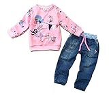 Baby Kids Girls Cute Pattern Pink Sweatshirt and Jeans 2-piece Outfit