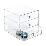 InterDesign 3 Drawer Storage Organizer for Cosmetics, Makeup, Beauty Products and Office Supplies, Clear
