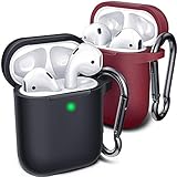 Compatible with AirPod Case Cover, (2 Pack) Cover for Airpods Case (Black&Wine Red)